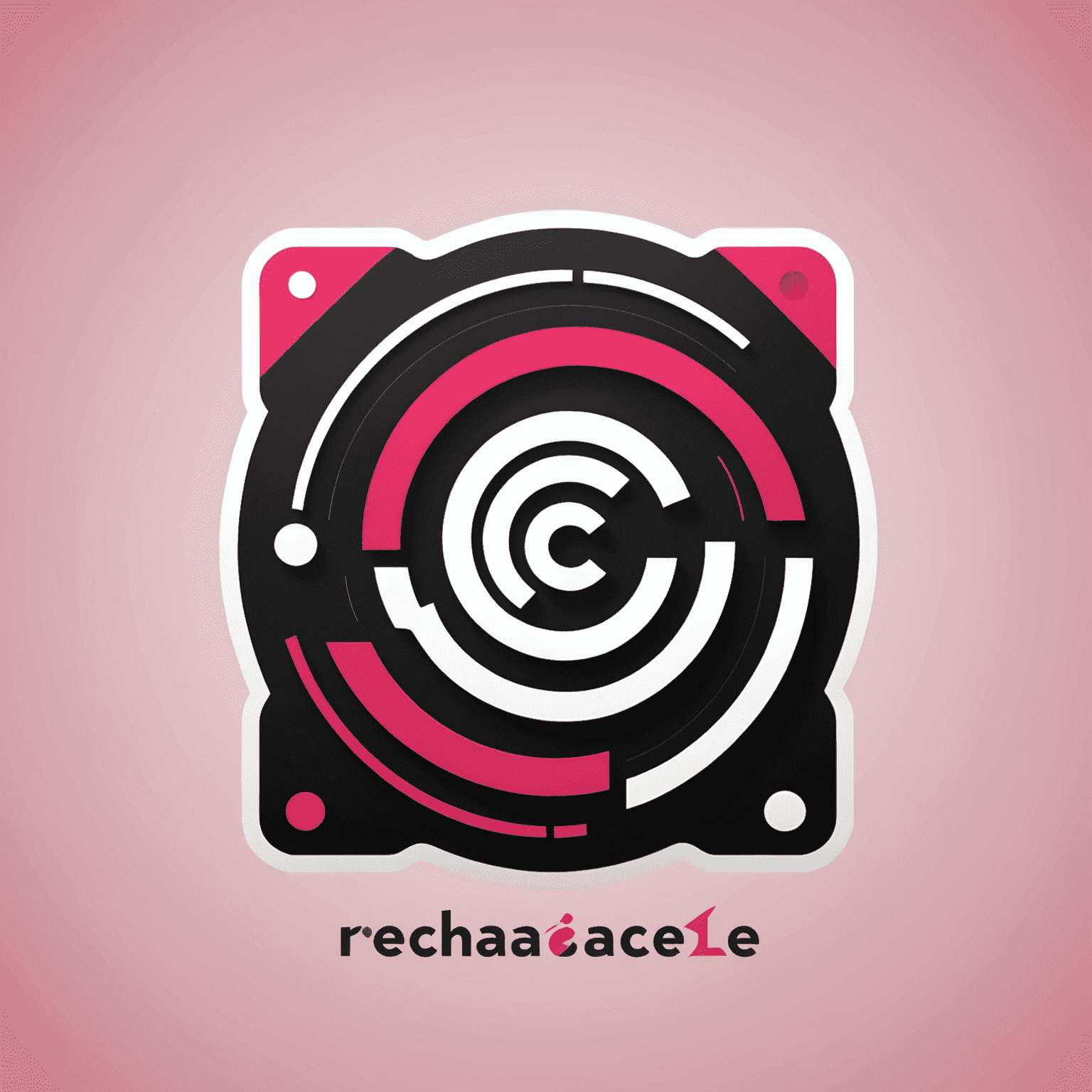شعار rechacalee_com يظهر تصميمًا حديثًا يجمع بين الأحمر والوردي والأسود والأبيض، مع رموز تمثل الاتصال عبر الإنترنت