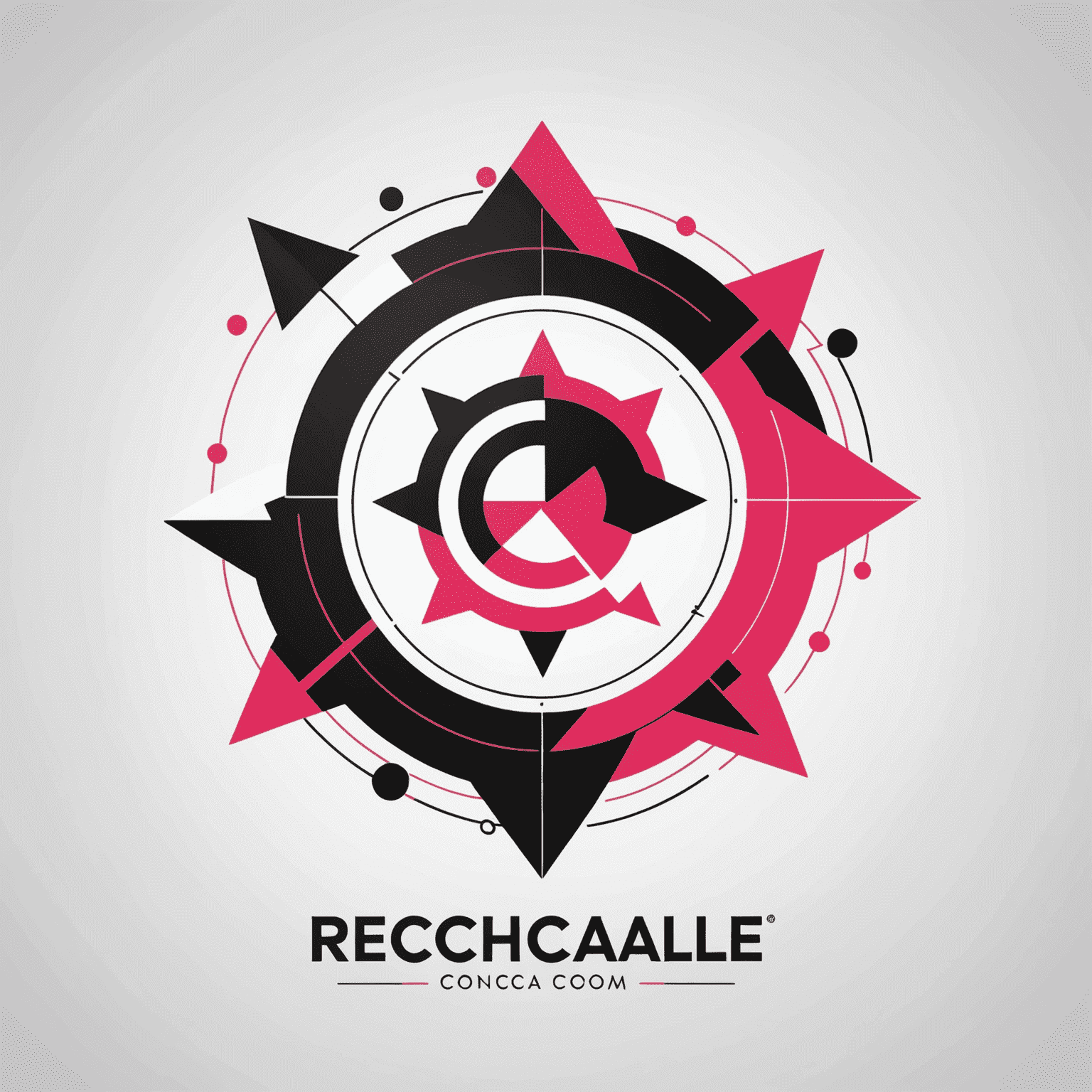 شعار rechacalee_com يظهر تصميمًا حديثًا يجمع بين الأحمر والوردي والأسود والأبيض، مع رموز تمثل الاتصال عبر الإنترنت