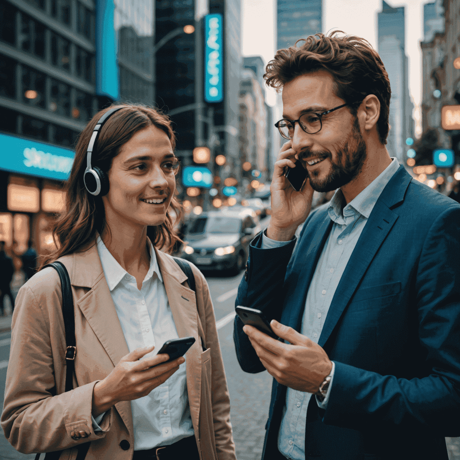 صورة توضيحية لشخصين يتحدثان عبر مكالمة صوتية باستخدام هواتف ذكية متصلة بشبكة 5G